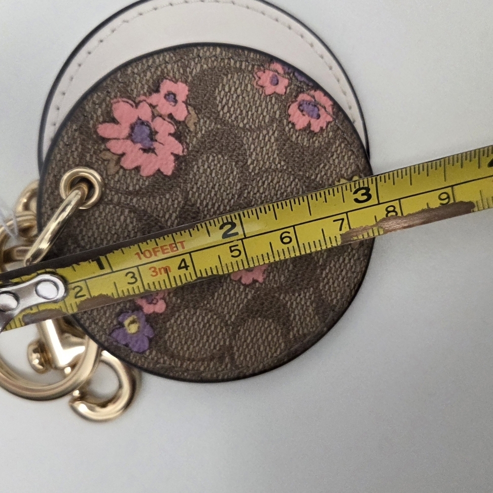 COACH Signature Coated Canvas Leather Floral Mirror Keychain Bag Charm NEW! - Picture 5 of 5
